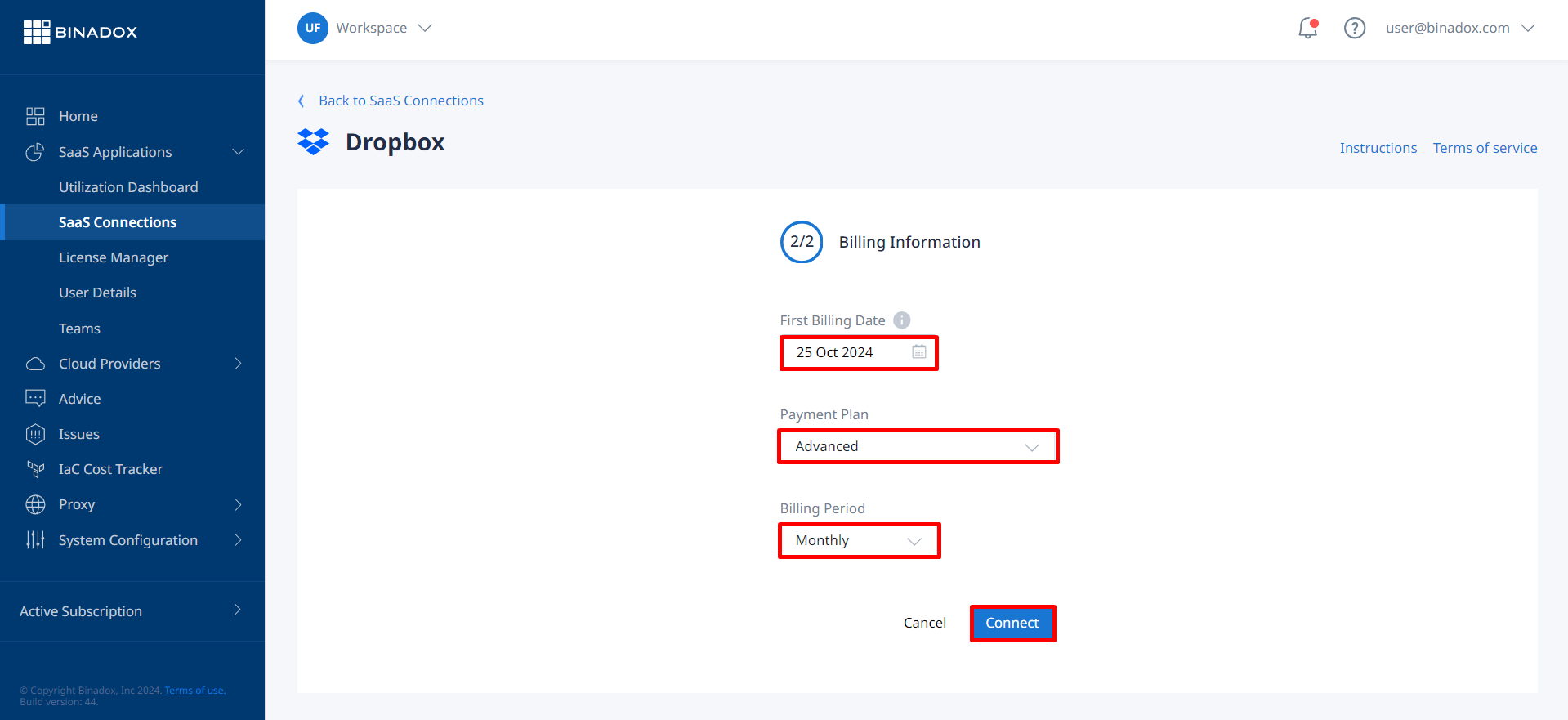 Specify the Billing information