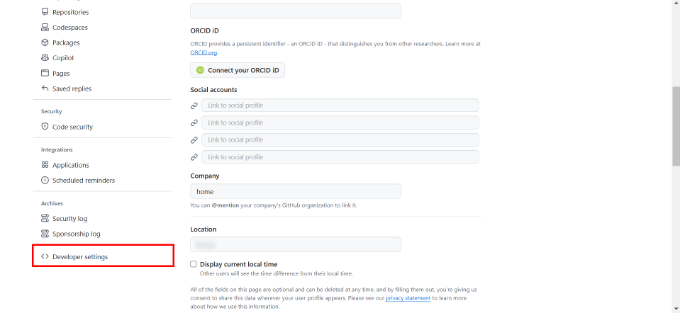 Developer Settings GitHub