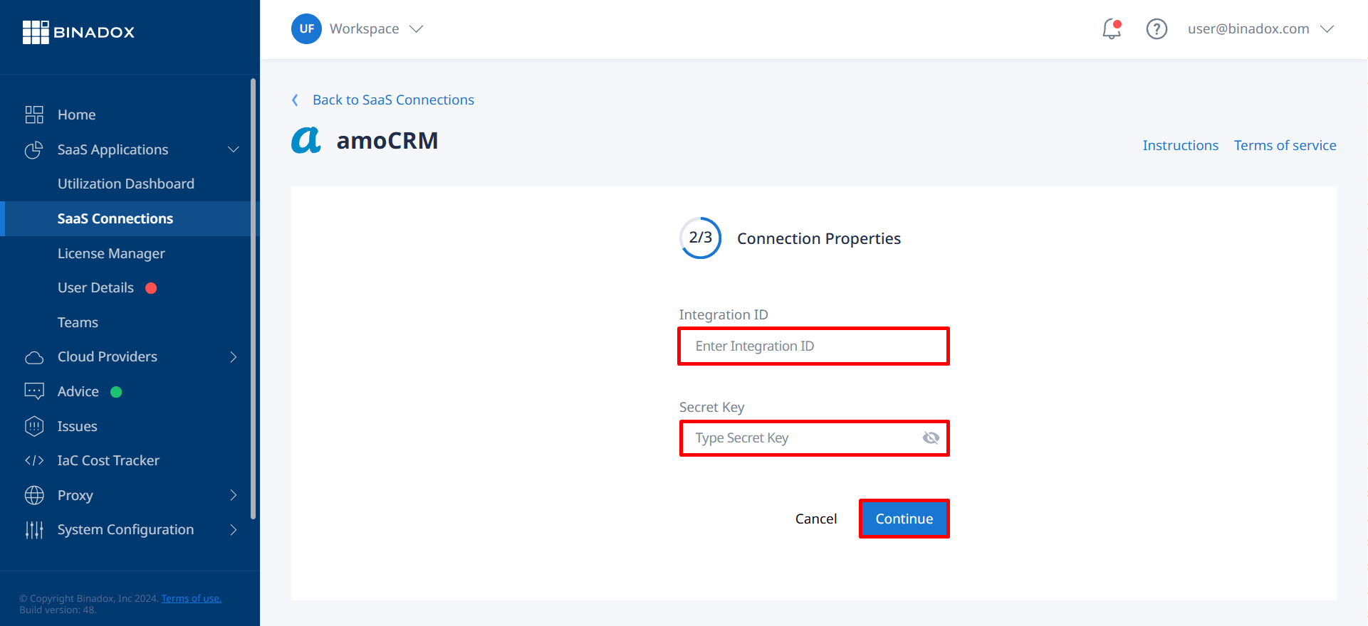 Connection Properties amoCRM