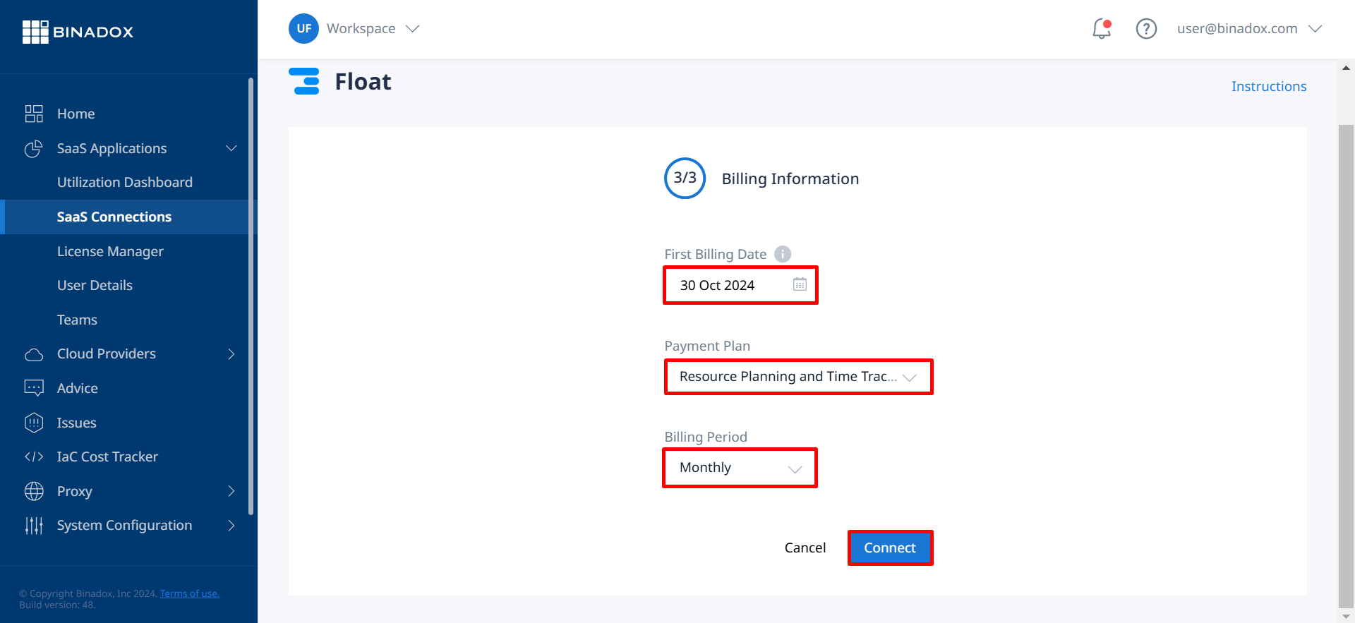 Fill in the Billing information