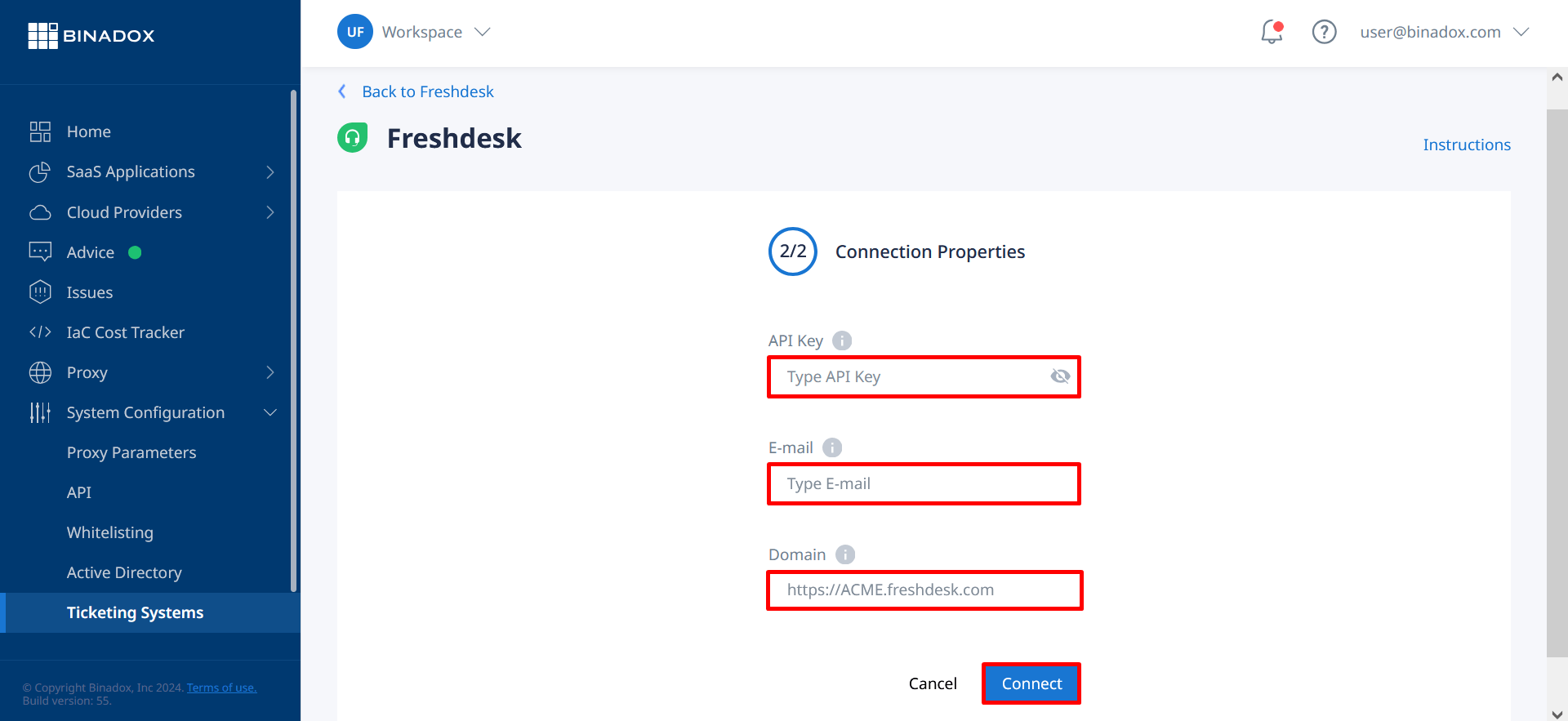 Connection properties ServiceNow