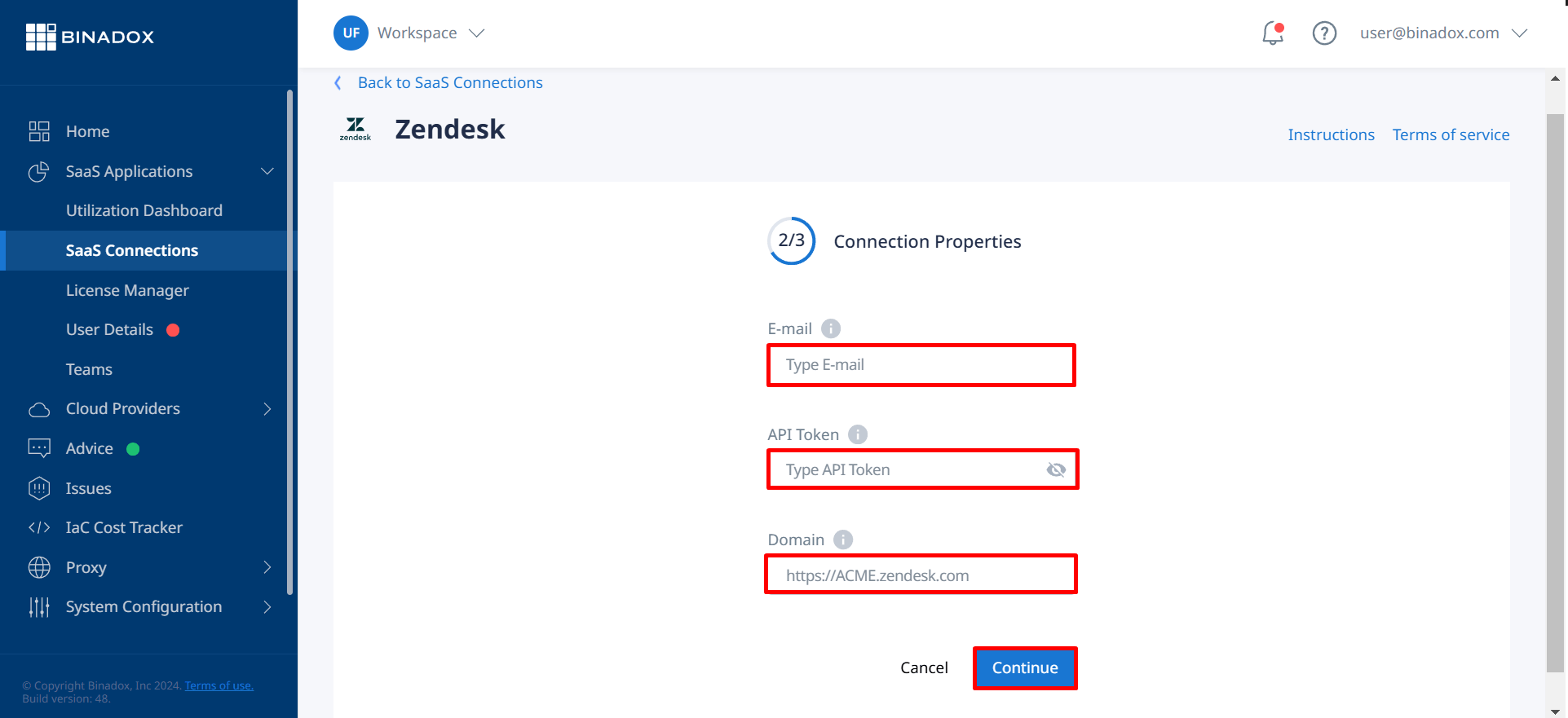 Connection Properties Zendesk