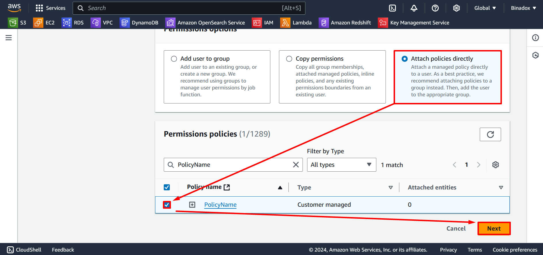 Attach policies directly