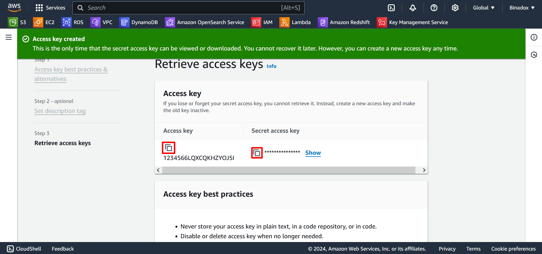 Save access keys