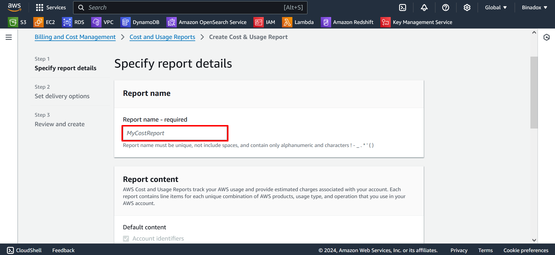 Report name