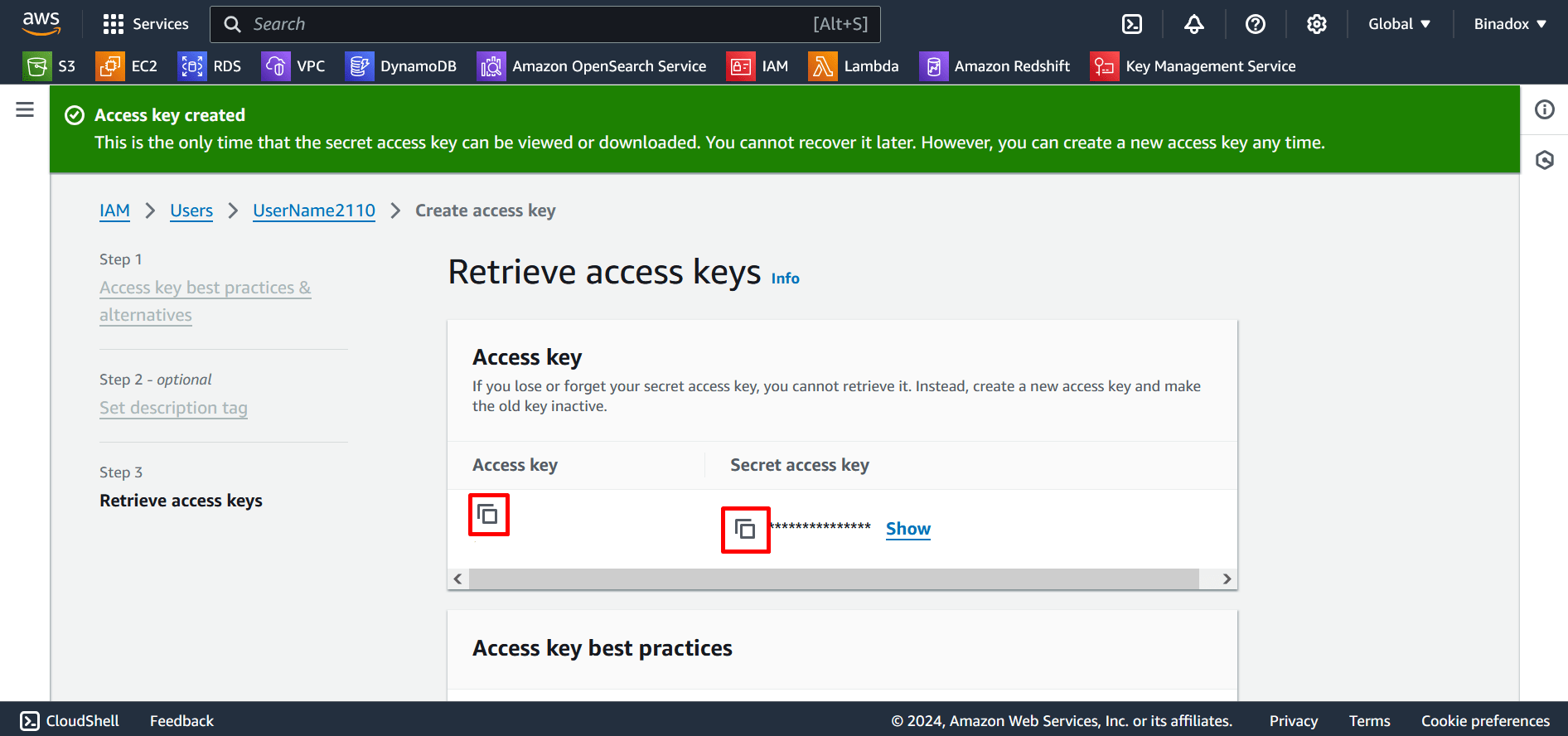 Retrieve access keys